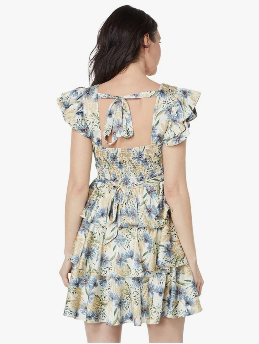 NWT! En Saison, Dahlia Floral Tiered Cap Sleeve Back Cutout Minidress, MSRP $162 - Picture 3 of 8